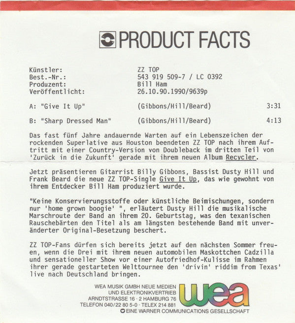 ZZ Top : Give It Up (7", Single, Sma)