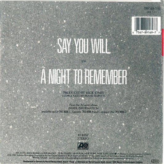 Foreigner : Say You Will (7", Single, RSA)