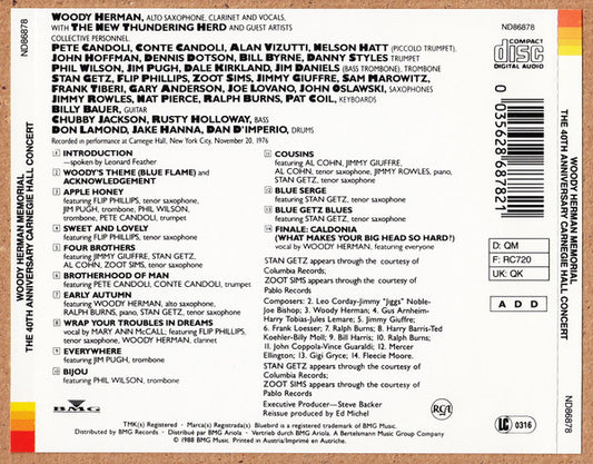 Woody Herman : Memorial: The 40th Anniversary Carnegie Hall Concert (CD, Album, RE)
