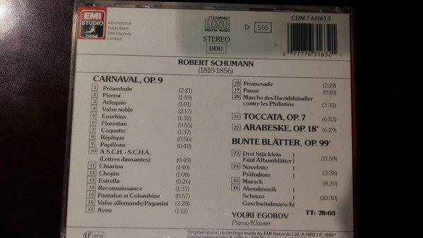 Youri Egorov : Schumann Carnaval Toccata Arabeske Bunte Blatter (CD, Album)