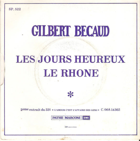 Gilbert Bécaud : Les Jours Heureux - Le Rhône (7", Single, Promo)