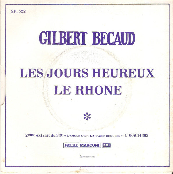 Gilbert Bécaud : Les Jours Heureux - Le Rhône (7", Single, Promo)