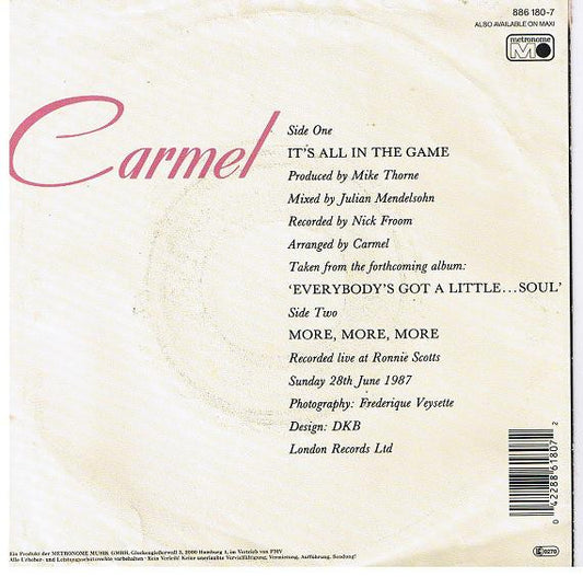 Carmel (2) : It's All In The Game (7", Single)