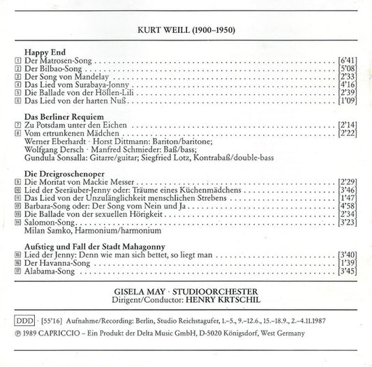 Gisela May : Brecht-Weill Songs (CD, Album, RE)