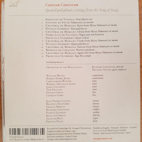 Orchestra Of The Renaissance, Richard Cheetham, Michael Noone : Canticum Canticorum - Spanish Polyphonic Settings From The Song Of Songs (CD, RE, Gat)