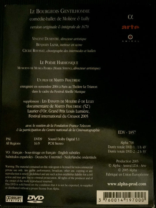 Jean-Baptiste Lully : Le Bourgeois Gentilhomme - Le Poeme Harmonique (DVD-V, D/Sided, Amb, PAL)