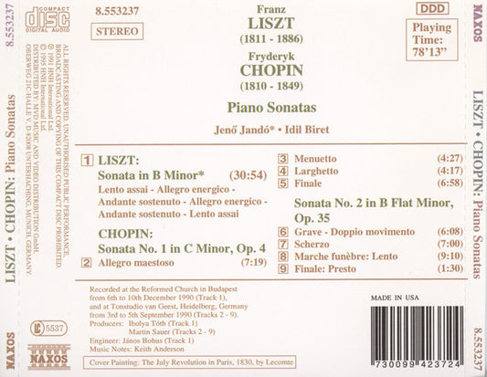 Franz Liszt, Frédéric Chopin, Jenö Jandó, Idil Biret : Piano Sonatas (CD, Album, Comp)