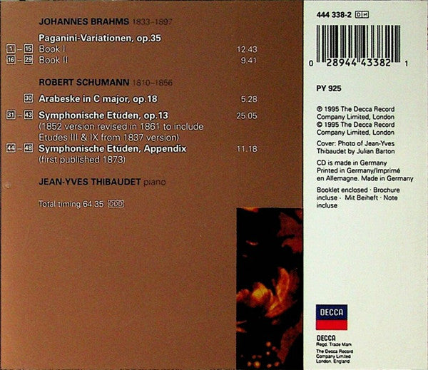 Jean-Yves Thibaudet, Robert Schumann, Johannes Brahms : Piano Works: Symphonische Etüden - Arabeske - Paganini Variationen Op. 35 (CD, Comp)