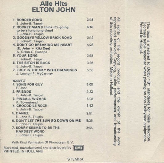 Elton John : Alle Hits (Cass, Comp, Bla)