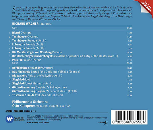 Richard Wagner - Otto Klemperer, Philharmonia Orchestra : Orchestral Music From Der Fliegende Holländer, Lohengrin, Die Meistersing Von Nürnberg, Parsifal, Rienzi, Der Ring Des Nibelungen, Tannhäuser, & Tristan Und Isolde (2xCD, Comp)