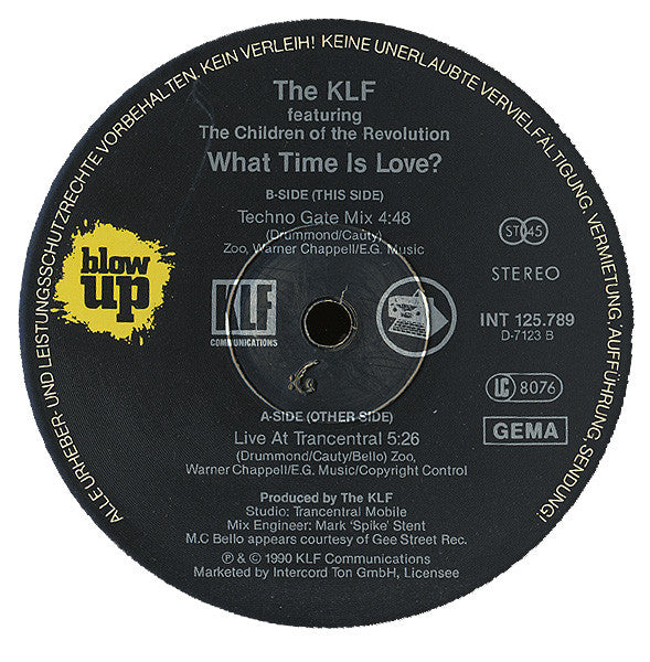 The KLF Featuring The Children Of The Revolution : What Time Is Love? (Live At Trancentral) (12", Maxi)
