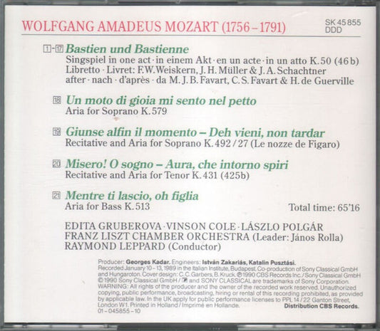 Wolfgang Amadeus Mozart, Edita Gruberova, Vinson Cole, László Polgár, Liszt Ferenc Chamber Orchestra, Raymond Leppard : Bastien & Bastienne (CD, Album)