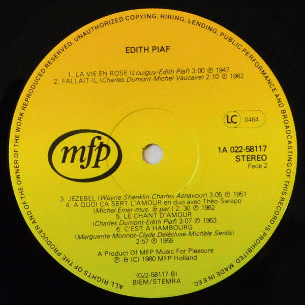 Edith Piaf : Edith Piaf (LP, Comp)