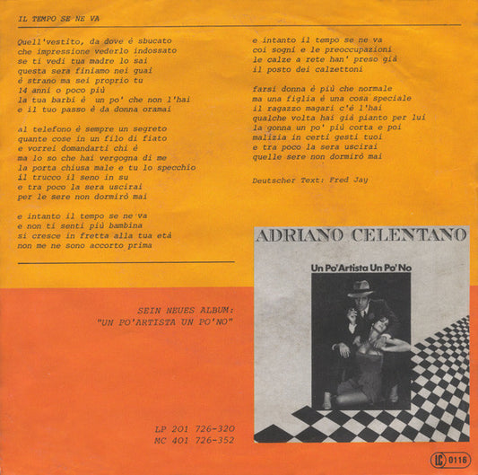 Adriano Celentano : Il Tempo Se Ne Va (7", Single)