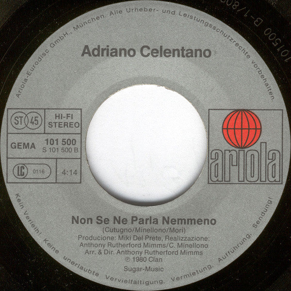 Adriano Celentano : Il Tempo Se Ne Va (7", Single)