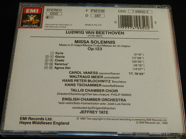 Ludwig Van Beethoven ‧ Carol Vaness ‧ Waltraud Meier ‧ Hans Peter Blochwitz ‧ Hans Tschammer ‧ Tallis Chamber Choir ‧ English Chamber Orchestra ‧ Jeffrey Tate : Missa Solemnis (CD, Album)