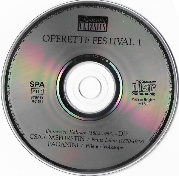 Solisten Der Wiener Volksoper, Franz Lehár, Emmerich Kálmán : Operette Festival 1. Die Csárdasfürstin / Paganini (CD, Comp)