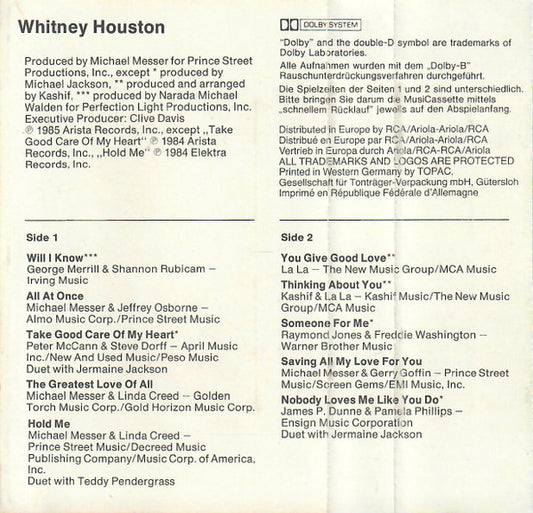Whitney Houston : Whitney Houston (Cass, Album)