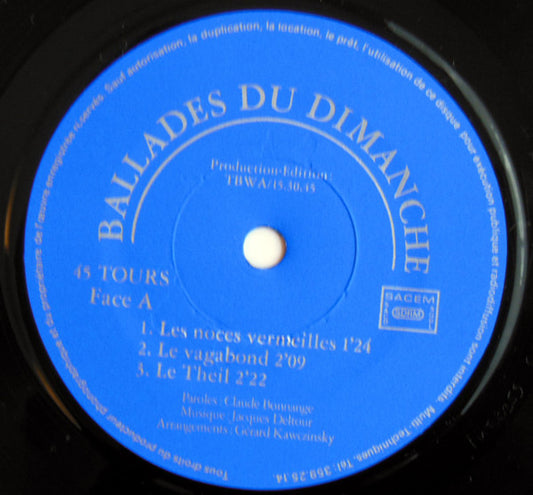 Claude Bonnange, Jacques Deltour : Ballades Du Dimanche (7", EP)
