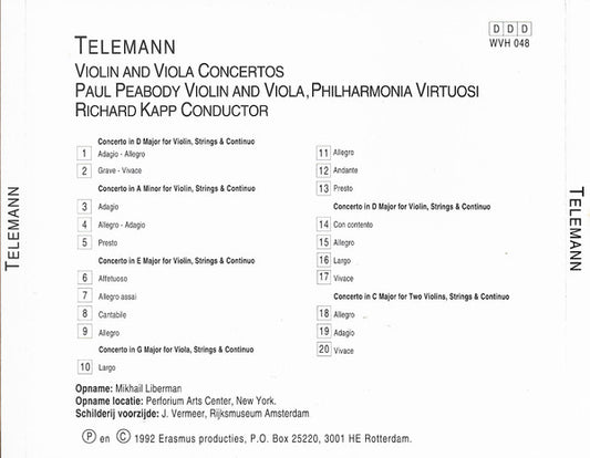 Georg Philipp Telemann - Paul Peabody, Philharmonia Virtuosi : Violin And Viola Concertos (CD, Album)