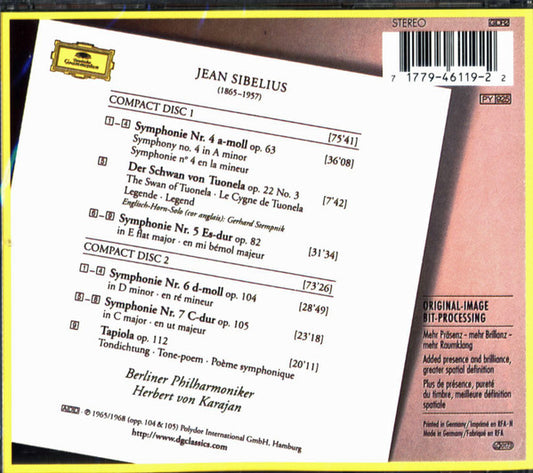 Jean Sibelius, Berliner Philharmoniker, Herbert Von Karajan : Symphonien Nos. 4-7 / Der Schwan von Tuonela · Tapiola (2xCD, Comp, Club, RM)