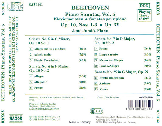 Ludwig Van Beethoven, Jenö Jandó : Piano Sonatas, Vol. 5 (CD, Album, RE)