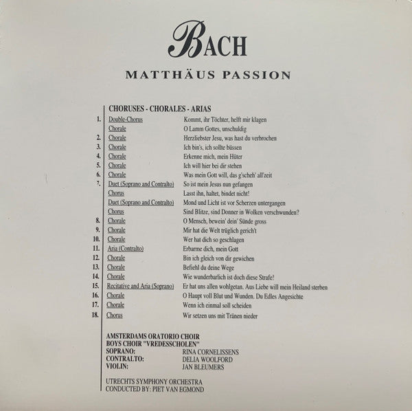 Johann Sebastian Bach - Utrechts Stedelijk Orkest, Piet van Egmond : Matthäus Passion (CD, Album)
