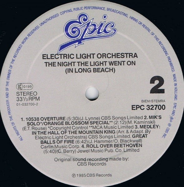 Electric Light Orchestra : The Night The Light Went On (In Long Beach) (LP, Album, RE)