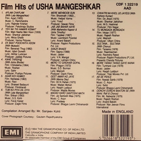 Usha Mangeshkar : Film Hits Of Usha Mangeshkar (CD, Comp)