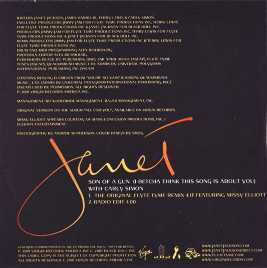 Janet Jackson : Son Of A Gun (I Betcha Think This Song Is About You) (CD, Single, Promo, Car)