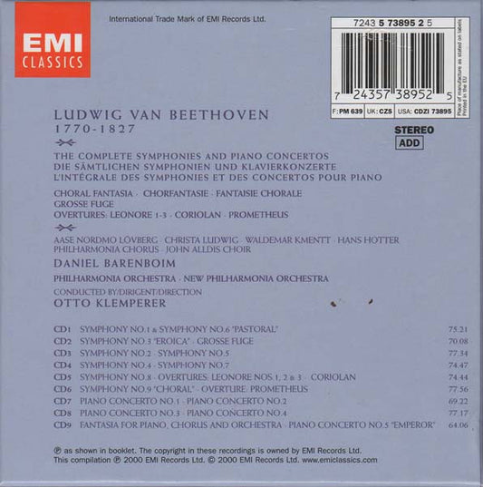 Ludwig van Beethoven - Daniel Barenboim, Otto Klemperer, Philharmonia Orchestra, New Philharmonia Orchestra : The Complete Symphonies And Piano Concertos (Box, Album, Comp + 9xCD, RM)