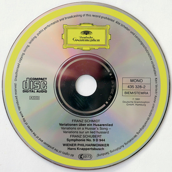 Wiener Philharmoniker, Hans Knappertsbusch – 1957 – Franz Schubert / Franz Schmidt : Symphonie No. 9 / Husarenlied-Variationen (CD, Comp, Mono, RM)