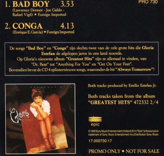 Gloria Estefan : Bad Boy (CD, Single, Promo, Car)