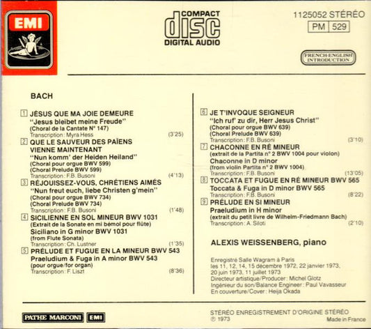 Johann Sebastian Bach, Alexis Weissenberg : Jésus, Que Ma Joie Demeure Et Les Grandes Transcriptions De Jean-Sébastien Bach (CD, Album, RE)