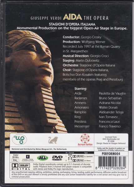 Giuseppe Verdi, Pauletta De Vaughn, Bruno Sebastián, Stagione D'Opera Italiana, Giorgio Crosky* : Aida (DVD-V, PAL)