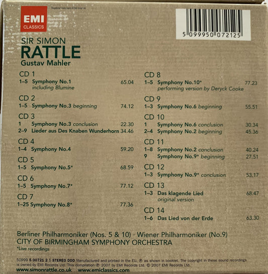 Gustav Mahler - Berliner Philharmoniker, City Of Birmingham Symphony Orchestra, Wiener Philharmoniker, Sir Simon Rattle : The Complete Symphonies 1-10 · Das Klagende Lied · Das Lied von Der Erde · Songs From Des Knaben Wunderhorn (14xCD, Comp + Box)