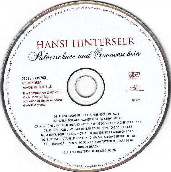 Hansi Hinterseer : Pulverschnee Und Sonnenschein (CD, Comp, RE)