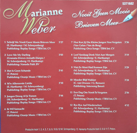 Marianne Weber : Nooit Geen Mooie Brieven Meer (CD, Album, Comp)