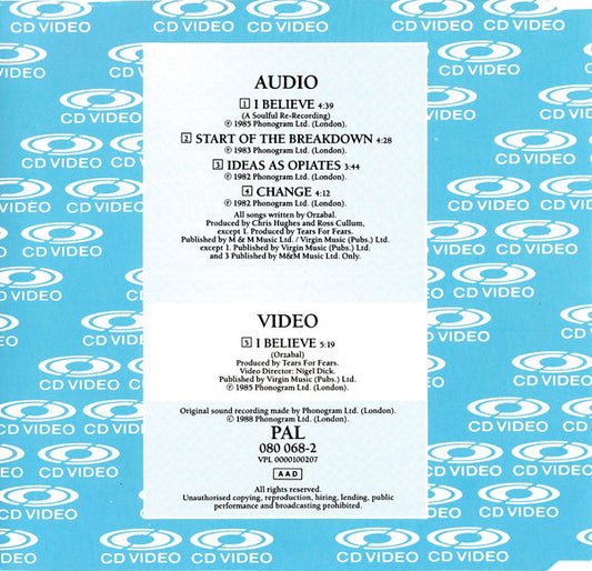 Tears For Fears : I Believe (A Soulful Re-recording) (CDV, 5", Single, PAL)