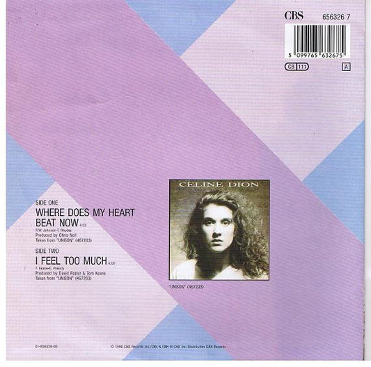 Céline Dion : Where Does My Heart Beat Now (7", Single)