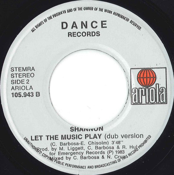 Shannon : Let The Music Play (7", Single)