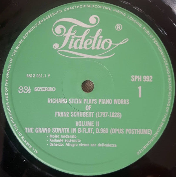 Richard Stein (5) Plays Franz Schubert : Richard Stein Plays Piano Works Of Franz Schubert - Volume 2 (LP, Album)