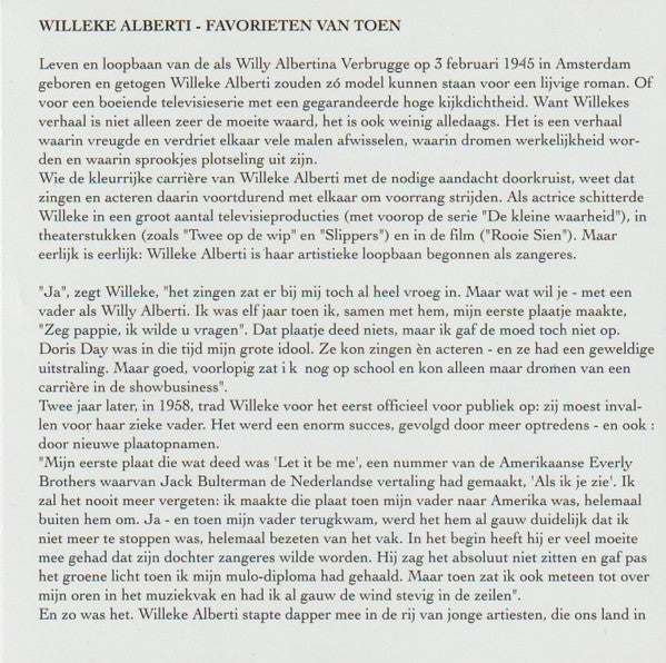 Willeke Alberti : Favorieten Van Toen (CD, Comp)