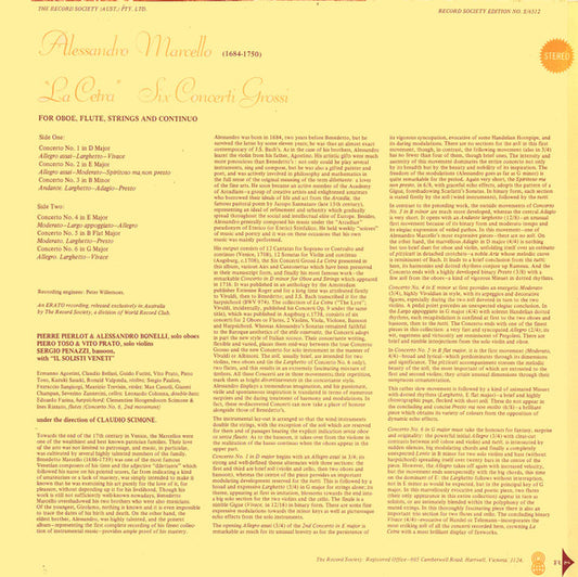 Alessandro Marcello : "La Cetra" (Six Concerti Grossi) (LP, Album, Club)