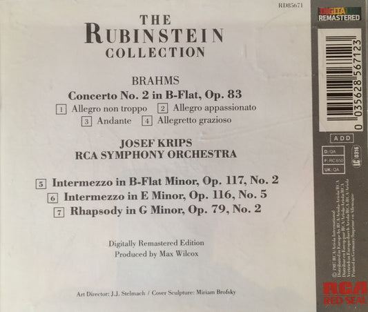 Johannes Brahms, Arthur Rubinstein, Josef Krips, RCA Victor Symphony Orchestra : Concerto No. 2 / Rhapsody, Op.79 / 2 Intermezzos (CD, Comp, RM)