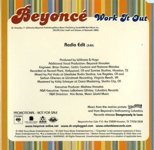 Beyoncé : Work It Out (CD, Single, Promo)