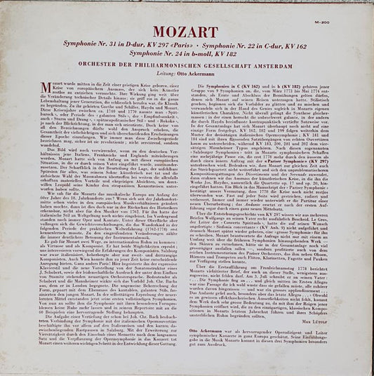Wolfgang Amadeus Mozart - Amsterdam Philharmonic Society Orchestra, Otto Ackermann : Drei Symphonien (10", Mono)