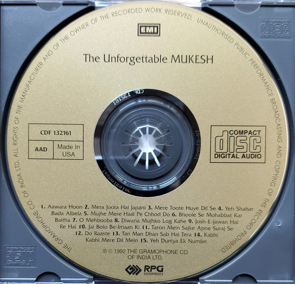 Mukesh : The Unforgettable Mukesh (CD, Comp)