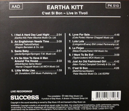 Eartha Kitt : C'est Si Bon - Live In Tivoli (CD, Album)