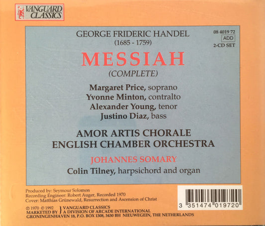 Georg Friedrich Händel / Margaret Price, Yvonne Minton, Alexander Young, Justino Diaz, English Chamber Orchestra, Johannes Somary : Messiah (2xCD, RE)